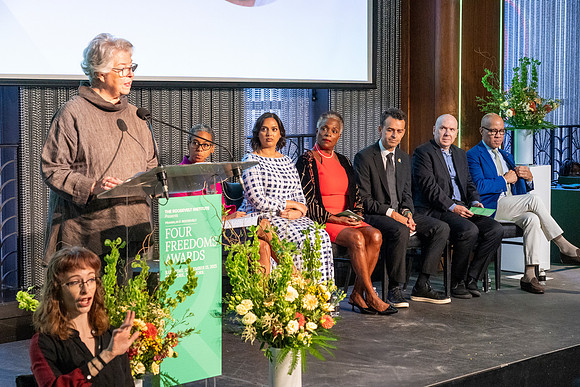Elenor Ann Roosevelt speaking at the Roosevelt Institutes 4 Freedoms Award ceremony